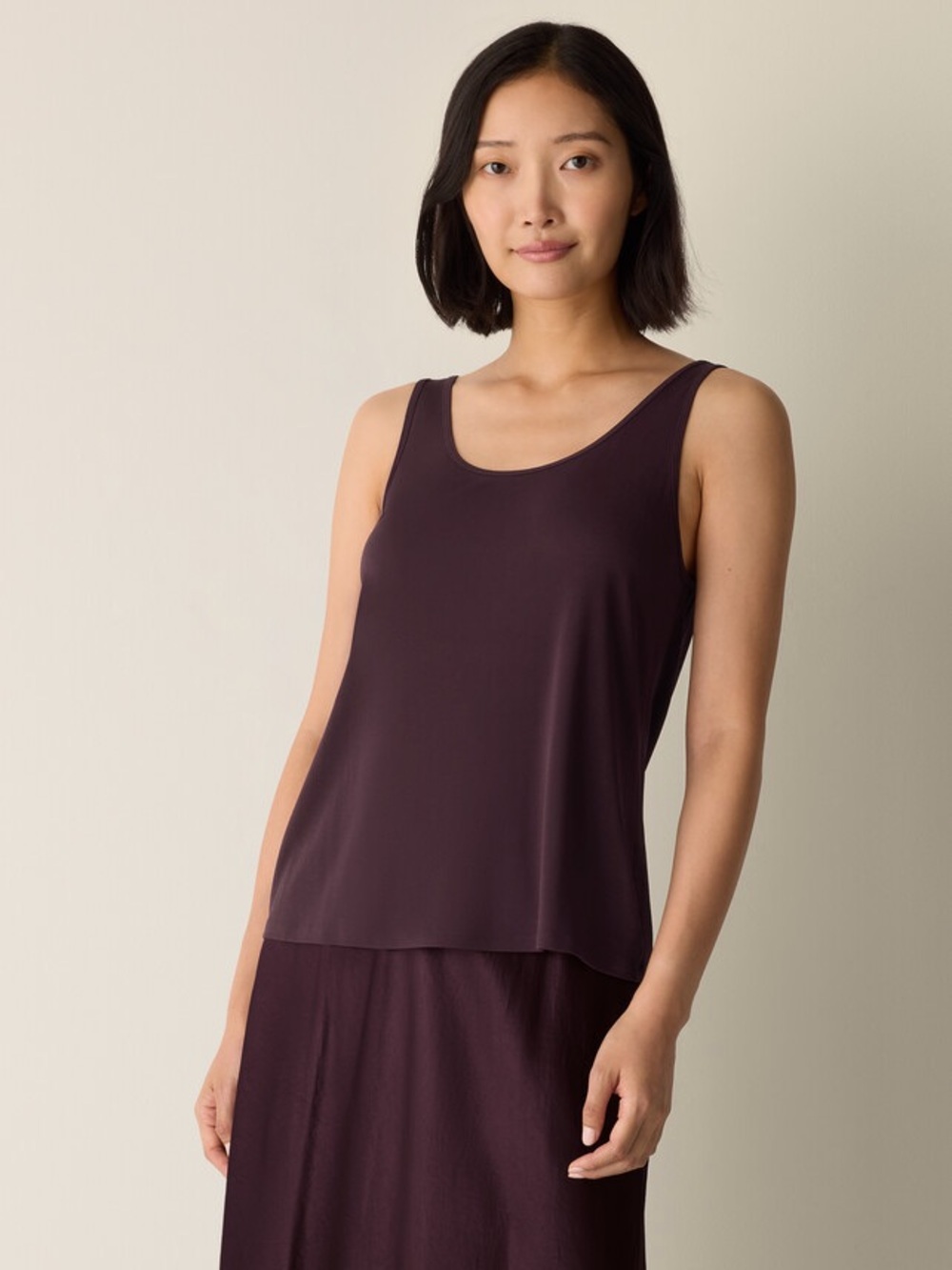 Eileen Fisher 100% Silk Jersey Sleeveless Scoop Tank in Plum - Size XS